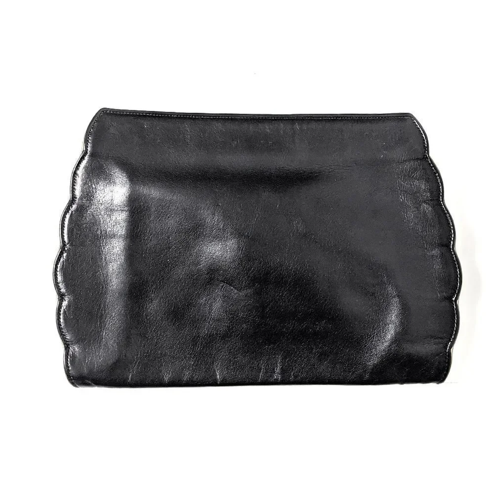 CLIVE SHILTON Vintage Leather Scalloped Clutch